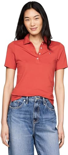Tommy Hilfiger 1985 Slim Pique Polo SS Ww0Ww43225, Polo a Maniche Corte, Donna, Rosso (Terra Red), XXS