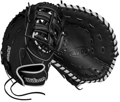 Wilson 2024 A700 Baseball-Handschuh für die erste Base, 30,5 cm, Schwarz/Silber/Weiß, für Linkshänder