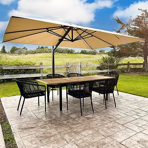 PURPLE LEAF Sonnenschirm Ampelschirm 350 x 450 cm Drehbar Groß 360°Rotation, UV50+ Gartehschirm mit Kurbel, XXL Sonnenschutz, Beige