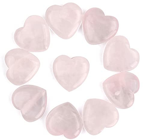 Cozlly 10 Pezzi Quarzo Rosa, Quarzo Rosa Cuore, Cristallo Rosa Naturale Amore a Forma di Cuore, Pietra a Forma di Cuore Rosa Cristallo, Pietra di Palma, Pietra Preziosa Semipreziosa Decor