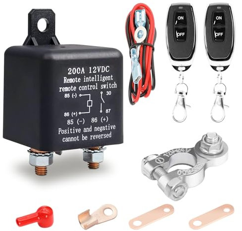 Desconectador Bateria Coche, 12V CC 200A Desconectador De Bateria con 2 Mandos a Distancia, Interruptor Antirrobo De Alimentación Del Coche Para El coche, RV, Barco, Yate