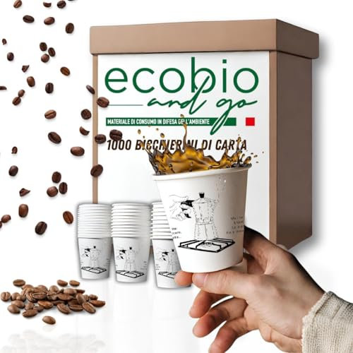 Ecobio and Go - 1000 Bicchierini Caffè in Carta Biodegradabili 75ml - Resistenti, Antiscivolo, Ideali per Bar, Ufficio e Casa - Ecologici e Monouso, Caffè alla Napoletana, Ogni Sorso una Poesia!