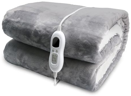 KTDRJN Electric Heated Blanket Flannel Fast Heating 130x160cm, 6 Heat Levels & Up-to-3-Hours Auto-Off Timer & LED Display, for Home Office Use, Machine Washable(Grey)