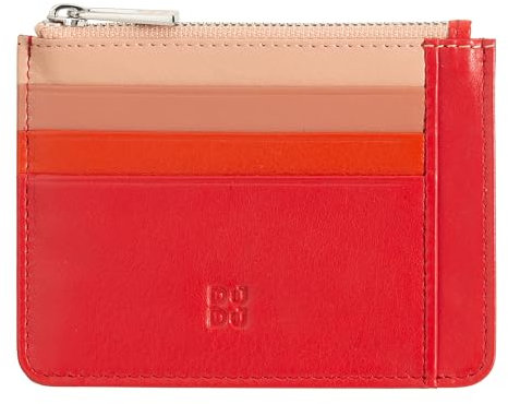 DUDU Bustina porta carte di credito in vera pelle colorata portafogli con zip Rosso fiamma