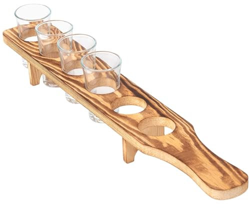 Veeteah Shot Glasses Serving Tray, Holder Serving Tray for Whiskey & Tequila, Shot Glass Rack Base, Wooden Serving Board, Bar Accessories for Home Pub