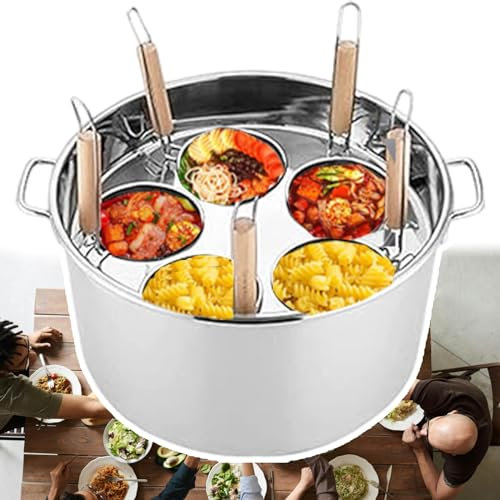 Commercial Noodle Boiler Cooker, Desktop Cooking Tool with 5 Holes Funnel Basket and Noodle Pot Holder - Compatible with Various Stoves, Hot Pot Makers for Commercial Home Use