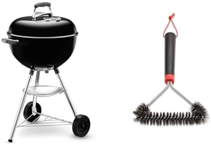 Weber 1231004 Barbecue a Carbonella Bar-B-Kettle, Automobile, Rotondo, 47 cm, Nero + Weber 12 Spazzola per Griglia a Tre Lati