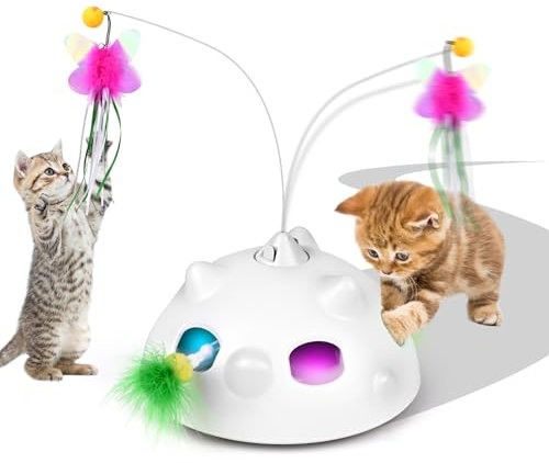 Vankarr Katzenspielzeug Selbstbeschäftigung Elektrisch Wiederaufladbar Interaktives Katzenspielzeug, Spielzeug für Katzen mit Schmetterling und Feder