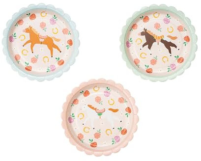 PartyDeco - 6 Assiettes Carton FESTON Cheval Fleur 18CM Pastel