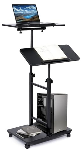 Mehrzweck-Rednerpulte und Podien, tragbarer, mobiler Steh-Laptop-Schreibtisch, höhenverstellbar, rollbarer Podiumständer mit Ablageschale, 2 Drehgelenke, Sitzständer, Rednerpult, Schreibtisch für