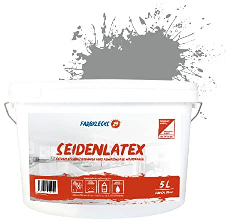 Farbklecks24 Seidenlatex Color 5L Grau 7-2 Latexfarbe grau, abwaschbare Wandfarbe, Küchenfarbe, Badfarbe