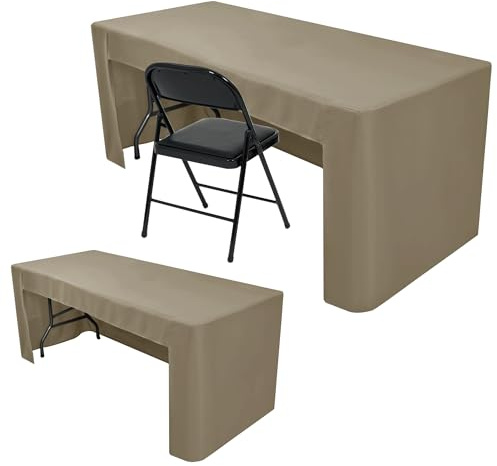 Nasitos Tischdecke, 2 Stück, Taupe, 1,8 m – offene Rückseite, rechteckiger Tisch, waschbarer Stoff, Messe-Tischdecke für Bastelausstellungen, Ausstellungen, Partys, Hochzeiten, Veranstaltungen