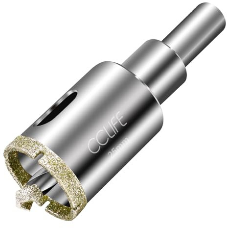 CCLIFE 25mm Sega a Tazza Diamantata, Punta Diamantata con Punta di Guida Centrale, frese a tazza rivestita con punta diamantata per Piastrelle, Porcellana, Vetro, Marmo, Ceramica
