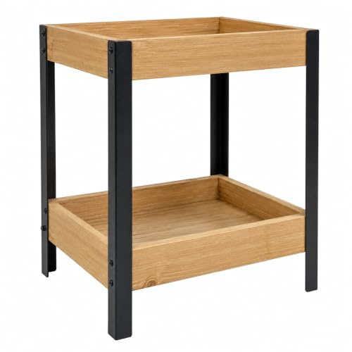 Schwarzes Metallregal mit 2 Ebenen mit Holzböden, 25 x 15 x 37,5 cm | Praktische Organisation für Küche, Bad, Wohnzimmer und Studio XZ-22222
