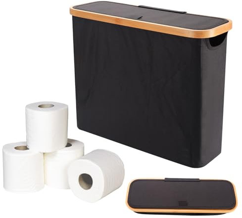 Toilet Roll Storage, Toilet Paper Storage, Bathroom Storage Box Holder Stand with Lid, Multifunctional Toilet Paper Basket Cabinet for 12 Mega Rolls, Bathroom Storage Basket (Black)