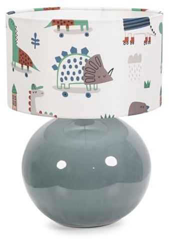 ValueLights | Eucalyptus Ceramic Table Lamp with Cartoon Dino Drum Lampshade Living Room Bedside Light | Table Lamps, Home Décor & Improvement Essential | Included LED Bulb