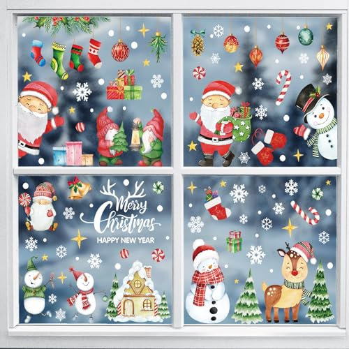 177 Stück Fensterbilder Weihnachten, Doppelseitig Wiederverwendbar Selbstklebend Statisch PVC Weihnachten Aufkleber, Schneeflocken Fensterdeko für Winter Fenster Glas