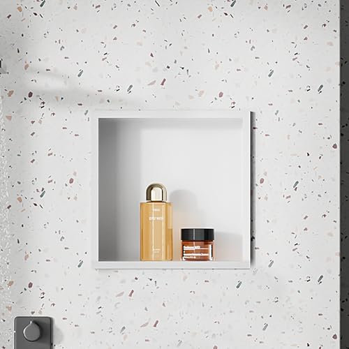 White Shower Niche Stainless Steel, 12” x 12” Niche Wall Insert Tileable, Embedded Black Bathroom Niche Tile Ready Shelf, Shower Niche for Bathroom Shampoo Soap Toiletries