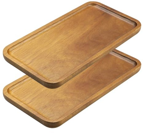 Milaosk Bandeja Rectangular de Madera, 2 Pcs Bandejas de Madera para Cocina y Baño, Bandejas para Servir Comida Pequeña y Decorativas para Postre, Café, Pastel y Aperitivos, 20.3 x 10.8 x 1,5 cm