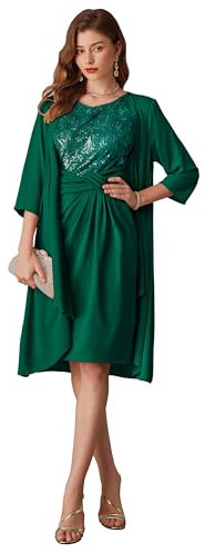 GRACE KARIN Abito da Donna 2 Pezzi per Occasioni Speciali Cardigan in Chiffon Abiti per La Madre della Sposa per Invitati al Matrimonio Verde Scuro