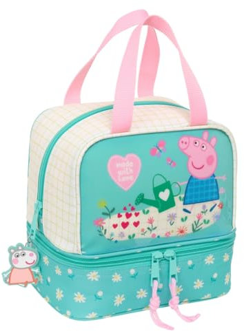 PEPPA PIG PRETTY FLOWERS - Thermobehälter, hochwertig und massima strapazierfähig, für Cibo, Ricreo, Snack und Colazione, 20 x 15 x 20 cm, Minze/Gelb Pastello, M, lässig