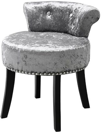 Warmiehomy Dressing Table Stool with Solid Wood Legs and Tufted Back Velvet Makeup Vanity Table Stool Chair for Bedroom Dressing Table, Kindergarten, Silver Grey