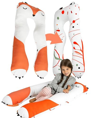 MKS Kinderkissen für Bett Schlafen 60x120cm | Seitenschläferkissen Kinder | Anti-Stress Kinderkopfkissen | Komfortkissen Kinder zur Stressbewältigung | Kissen Kinder kuschelkissen (Fuchs)