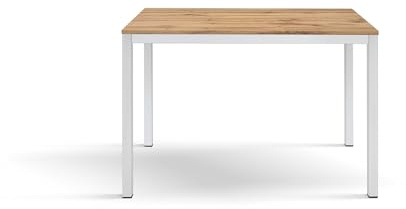 PAZZO DESIGN Enrico Feststehender Tisch, rustikale Eiche, weiße Beine, Küche, Wohnzimmer, Schreibtisch, hergestellt in Italien, 110 x 68 x 75 cm, id_2102