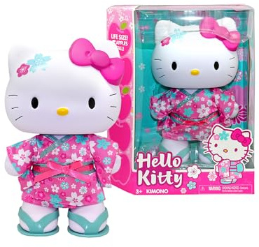 Hello Kitty HKTJ5000 Kimono-Puppe, 32 cm große Puppe mit 5 Gelenkpunkten, trägt einen wunderschönen Kimono und Sandalen zum Ausziehen, Spielzeug mit Apfelduft, Berühmtheit