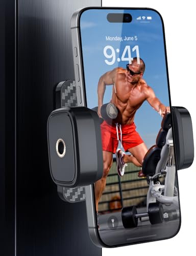 IPOW Magnetische Handyhalterung für Fitnessstudio, 360 ° drehbar, starke Basis aus Legierung, verstellbarer Arm, kompatibel mit 4,7-6,5 Zoll Smartphones, magnetische Halterung für Fitnessgeräte
