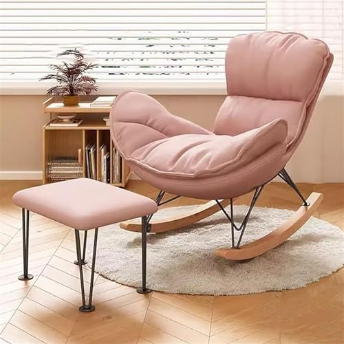 JIESOO Schaukelstuhl mit Fußstütze Moderner Bequemer Liegestuhl Möbel-Freizeitstuhl, Lazy Home-Einzelsofa for Erwachsene, Balkon-Lounge-Schaukelstuhl(Pink)