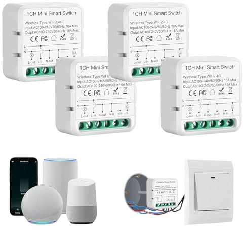 Interruptor wifi Alexa, Interruptor inteligente wifi, 2.4G Modulo Rele WiFi, Smart Switch para Alexa, Tuya App, Smart Life App, Max 16A, Conductor Neutro Necesario