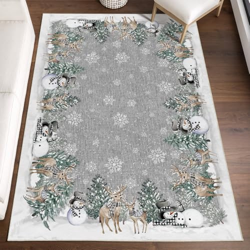 Artoid Mode Rentier Schneeflocken Bäume Schneemann Weihnachten Teppich, 120x170 cm Kuscheliger Anti-Rutsch Unterseite Wohnzimmer Dekoration