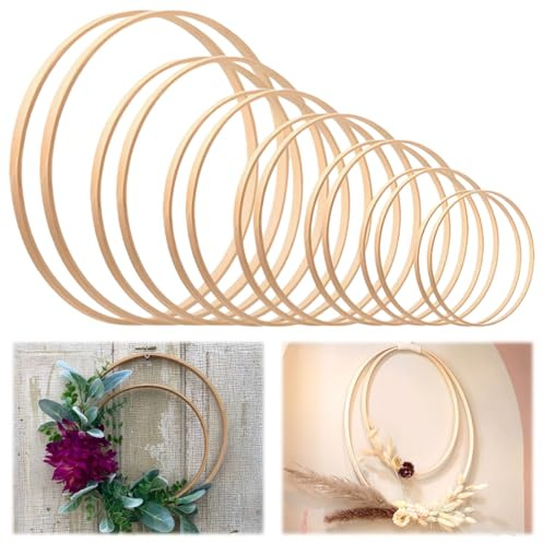Lytonix 14 Stück Bambus Floral Hoop, 7 Größen Holzringe zum Basteln | 8/10/13/15/17/18/20 cm Makramee Ringe für Diy Blumengirlanden, Hochzeit Blumenkranz Dekorationen und Wand Hängen Handwerk