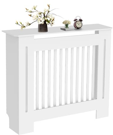 FATIVO Tall Radiator Cover 100cm high, External 101cm Height White Medium Heater Covers Inner Height 100cm Vertical Slats Tall Radiator Shelf Thicken MDF Kitchen/Hallway