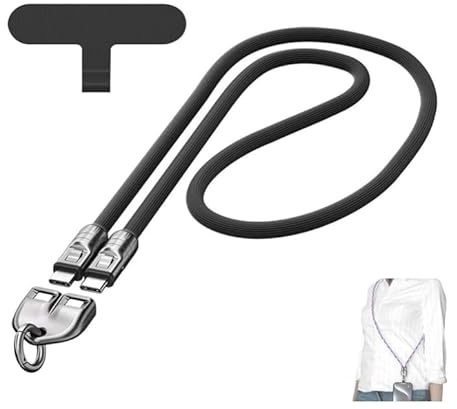 240W Charging Cable with Wearable Bracelet Design,Crossbody & Wrist Strap Lanyard, Lightweight Double Interface,Portable Fashion Fast Charger Cable For Laptops, Phones, Tablets (Black, 1.2)