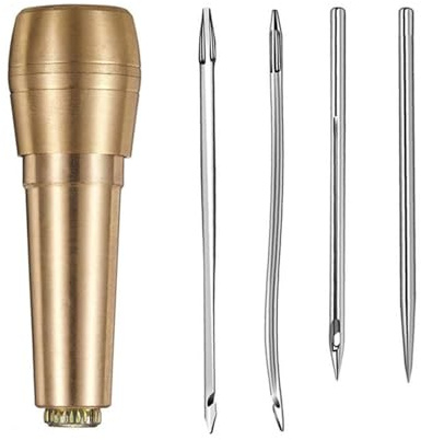 Multifunzionale Cuoio Cucito Punteruolo Strumento Set Cucito Ago Punteruolo con Manico in Metallo Riparazione