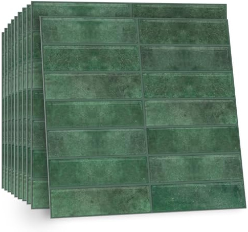 TOARTI 10 Stück 2D Grün Fliesenaufkleber Metro Fliesen Selbstklebend fliesenaufkleber Küchenrückwand Fliesen Klebefliesen Fliesenfolie Selbstklebende Küche Bad 30 x 30cm