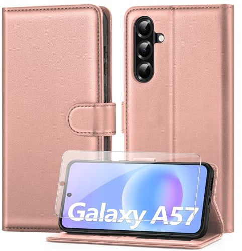ivencase for Samsung Galaxy A57 5G Phone Case - Rose Gold | With Screen Protector, [RFID Blocking] PU Leather Flip Wallet Case with Stand Card Slots Magnetic Case for Samsung A57