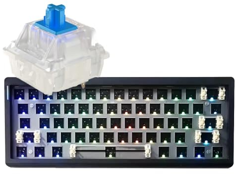 GMK61 60% Mechanical Keyboard Kit with Cherry MX Blue RGB Clicky Switches, Tri-Mode South-Facing RGB LED Gaming Keyboard,61 Keys Hotswap Socket, PCB Gasket Mounted Plate DIY Keyboard Kit