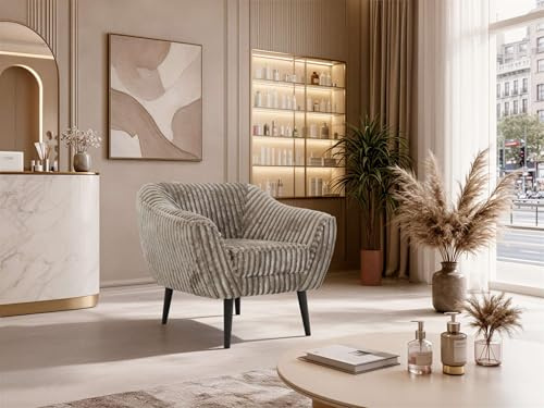 MKS MEBLE Sofa PIRS 1-Sitzer - Skandinavisches Design Couch, Gesteppte Polsterung, Wellenfederung, bequemes Polstersofa für Wohnzimmer - Schwarze Beine, Hellbraun Cord