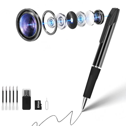 Spy Camera Pen 1080P Pocket Hidden Cameras 64G Portable Cover Mini Cam | Wireless Nanny Camera with Video Recording Photo Taking for Home Security & House Surveillance