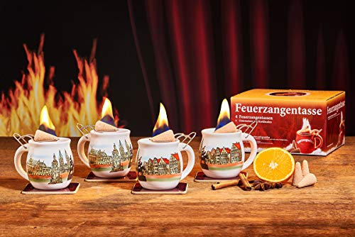 Feuerzangentasse 4er-Set, mit Rum (100ml) + ZimtZuckerHütchen (20er), Weiß/Bremen - für Feuerzangenbowle