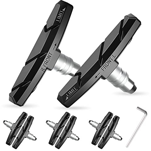 Alritz Bike Brake Pads Set, 6 PCS Road Mountain Bicycle V-Brake Blocks Shoes with Free Hex Wrench & Shims, No Noise No Skid, 70mm, for Front and Back Wheel (Black)