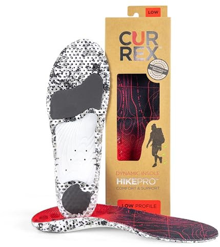 CURREX HikePro Einlegesohle – Deine neue Dimension des Wanderns. Dynamische Performance Einlegesohle für Walking, Hiking oder Spaziergänge,Rot (Low Profile),EU 34,5-36,5 (Tag XS)