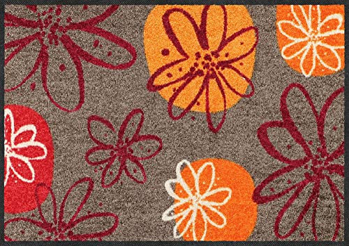 Erwin Müller Fußmatte Koblenz, Schmutzfangmatte, Fußabtreter rutschhemmend, Blumenmotiv - robust, langlebig, pflegeleicht, für Fußbodenheizung geeignet - braun/rot Größe 60x85 cm