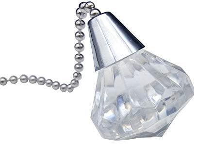 NewZC Light Pull Chain Extension with Ball Chain 100 cm Length Bathroom Toilet Light/Ceiling Light Fan Switch/Blind Cord Pull Handle Weight Pull Cord - Chrome with Acrylic Crystal Diamond