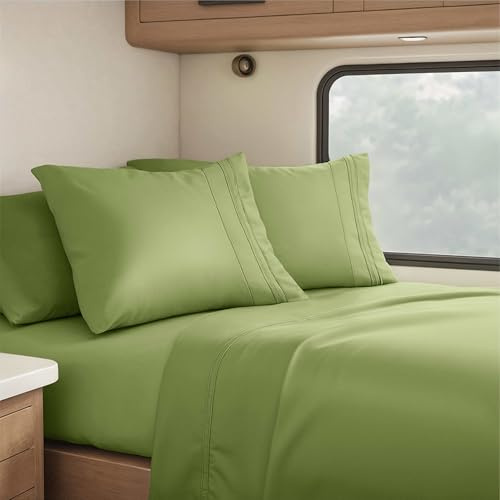 Clara Clark Deep Pocket Fitted Luxury Soft Microfiber RV Sheets, Calla Green, Short Queen