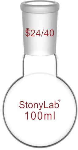 StonyLab Glass 100ml Short Neck Round Bottom Flask, Borosilicate Glass Single Neck Heavy Wall Flask RBF with 24/40 Standard Taper Outer Joint, 100ml