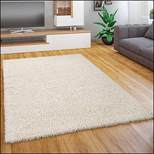 Paco Home Teppich Wohnzimmer Schlafzimmer Hochflor Shaggy Flokati Optik Einfarbiges Design Weich Flauschig Moderne Deko, Grösse:80x150 cm, Farbe:Ivory (Creme)